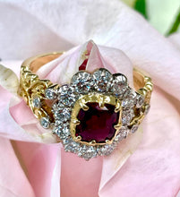 Load image into Gallery viewer, Certified Ruby and Diamond Cluster Ring Set in 18ct Yellow Gold