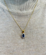 Load image into Gallery viewer, Blue Sapphire and Diamond Cluster Pendant in 18ct Yellow Gold with Chain