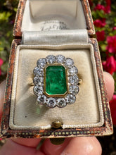 Load image into Gallery viewer, Emerald and Diamond Halo Ring - 18ct Gold