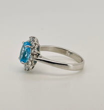 Load image into Gallery viewer, Oval Blue Topaz and Diamond Cluster Ring in 18ct White Gold