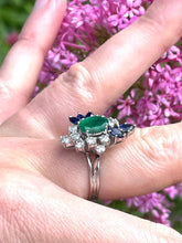 Load image into Gallery viewer, Emerald and Sapphire Diamond Ring Set in 18ct White Gold