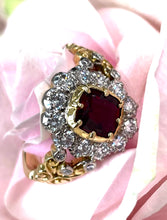 Load image into Gallery viewer, Certified Ruby and Diamond Cluster Ring Set in 18ct Yellow Gold