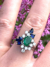 Load image into Gallery viewer, Emerald and Sapphire Diamond Ring Set in 18ct White Gold