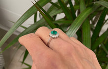 Load image into Gallery viewer, Round Emerald and Diamond Cluster Ring in 18ct White Gold