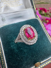 Load image into Gallery viewer, Pink Sapphire & Diamond Halo Ring in Platinum