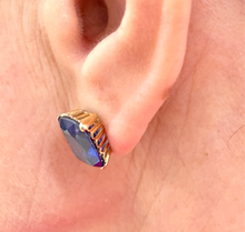 Load image into Gallery viewer, Synthetic Sapphire Earrings in 14ct Yellow Gold