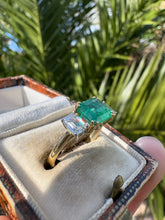 Load image into Gallery viewer, Emerald Cut Emerald & GIA Diamond Three-Stone Ring