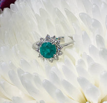 Load image into Gallery viewer, Round Emerald and Diamond Cluster Ring in 18ct White Gold