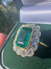 Load image into Gallery viewer, Emerald & Diamond Halo Ring in Platinum