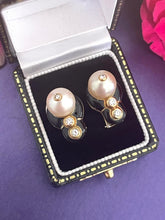 Load image into Gallery viewer, Cultured Pearl and Diamond Earrings Set in 18ct Yellow Gold