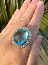 Load image into Gallery viewer, Aquamarine & Diamond Halo Ring – 18ct Gold