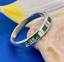 Load image into Gallery viewer, French Cut Emerald and Baguette Cut Diamond Ring in 18ct White Gold