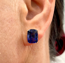 Load image into Gallery viewer, Synthetic Sapphire Earrings in 14ct Yellow Gold