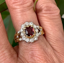 Load image into Gallery viewer, Certified Ruby and Diamond Cluster Ring Set in 18ct Yellow Gold