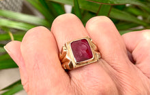Load image into Gallery viewer, Red Engraved Plaque Ring in 18ct Rose Gold