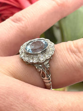 Load image into Gallery viewer, Blue Aquamarine and Diamond Ring Set in Platinum