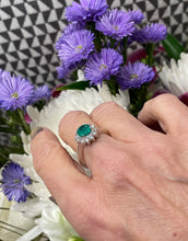 Load image into Gallery viewer, Round Emerald and Diamond Cluster Ring in 18ct White Gold