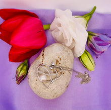 Load image into Gallery viewer, Cultured Pearl and Diamond Heart Pendant in 18ct White Gold with Chain