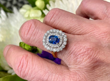 Load image into Gallery viewer, Blue Sapphire and Diamond Cluster Ring in 18ct Yellow Gold and Platinum
