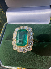 Load image into Gallery viewer, Emerald & Diamond Halo Ring in Platinum