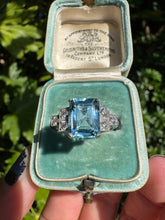 Load image into Gallery viewer, 2.21ct Emerald-Cut Aquamarine & Diamond Platinum Ring