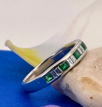 Load image into Gallery viewer, French Cut Emerald and Baguette Cut Diamond Ring in 18ct White Gold