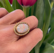 Load image into Gallery viewer, Oval Cut Opal and Diamond Cluster Ring in 18ct Yellow Gold