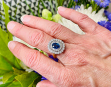 Load image into Gallery viewer, Blue Sapphire and Diamond Cluster Ring in 18ct Yellow Gold and Platinum