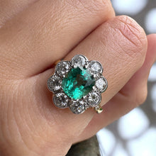 Load image into Gallery viewer, Emerald & Diamond Cluster Ring in 18ct Gold and Platinum