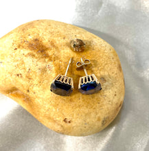 Load image into Gallery viewer, Synthetic Sapphire Earrings in 14ct Yellow Gold