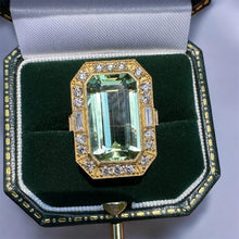 Load image into Gallery viewer, Green Tourmaline Diamond Halo Ring