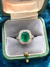 Load image into Gallery viewer, Art Deco Style Emerald and Diamond Ring Set in Platinum