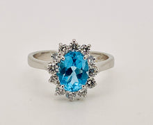 Load image into Gallery viewer, Oval Blue Topaz and Diamond Cluster Ring in 18ct White Gold