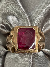 Load image into Gallery viewer, Red Engraved Plaque Ring in 18ct Rose Gold