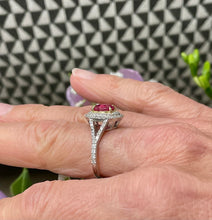 Load image into Gallery viewer, Spectacular Pink Sapphire Double Diamond Cluster Ring in 18ct Yellow Gold and Platinum