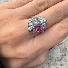 Load image into Gallery viewer, Aquamarine and Pink Tourmaline with Diamond Ring in Platinum
