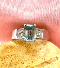 Load image into Gallery viewer, Aquamarine and Diamond Ring in 18ct White Gold