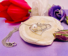 Load image into Gallery viewer, Cultured Pearl and Diamond Heart Pendant in 18ct White Gold with Chain