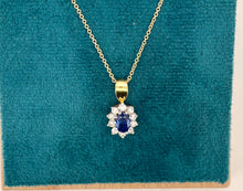 Load image into Gallery viewer, Blue Sapphire and Diamond Cluster Pendant in 18ct Yellow Gold with Chain