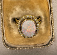 Load image into Gallery viewer, Oval Cut Opal and Diamond Cluster Ring in 18ct Yellow Gold