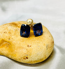 Load image into Gallery viewer, Synthetic Sapphire Earrings in 14ct Yellow Gold