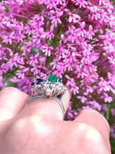 Load image into Gallery viewer, Emerald and Sapphire Diamond Ring Set in 18ct White Gold