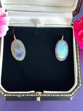 Load image into Gallery viewer, Opal Earrings with Emeralds and Blue Sapphires in 18ct Yellow Gold