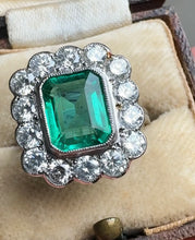 Load image into Gallery viewer, Emerald and Diamond Halo Ring