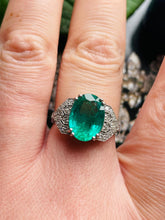Load image into Gallery viewer, Emerald and Diamond Ring Set in Platinum