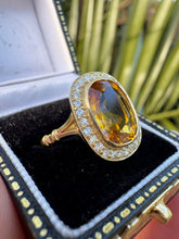 Load image into Gallery viewer, Yellow Sapphire and Diamond Halo Ring
