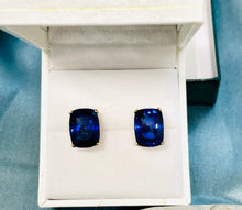 Load image into Gallery viewer, Synthetic Sapphire Earrings in 14ct Yellow Gold