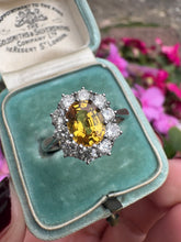 Load image into Gallery viewer, 1.01ct Yellow Sapphire & Diamond Cluster Ring in Platinum