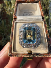 Load image into Gallery viewer, Vintage Aquamarine & Diamond Halo Ring in 18ct Gold