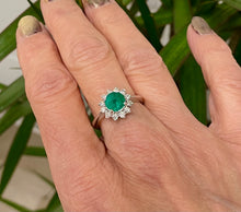 Load image into Gallery viewer, Round Emerald and Diamond Cluster Ring in 18ct White Gold